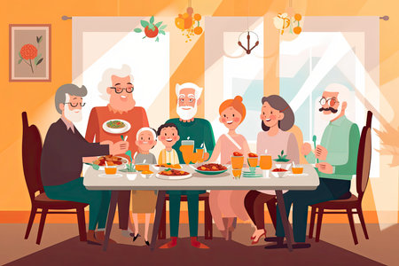 Multi Generation Family having lunch together .Generate Aiの素材