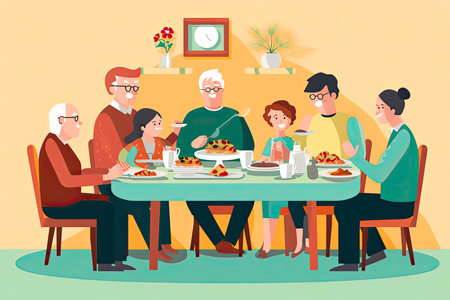 Multi Generation Family having lunch together .Generate Aiの素材