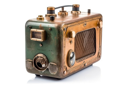 An old transistor radio, with knobs and buttons for manual tuning. Ancient object.Generate Aiの素材