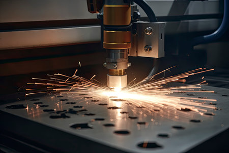 CNC Laser cutting of metal, modern industrial technology Making Industrial Details. The laser optics.Generate Aiの素材