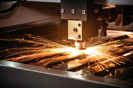 CNC Laser cutting of metal, modern industrial technology Making Industrial Details. The laser optics.Generate Aiの素材