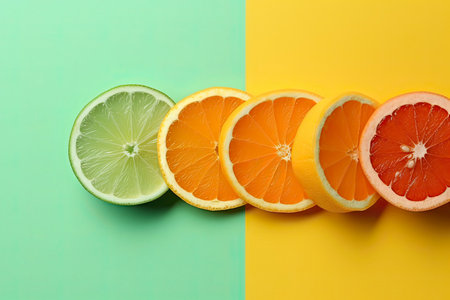 Composition with slices of citrus on color background,Generate Aiの素材
