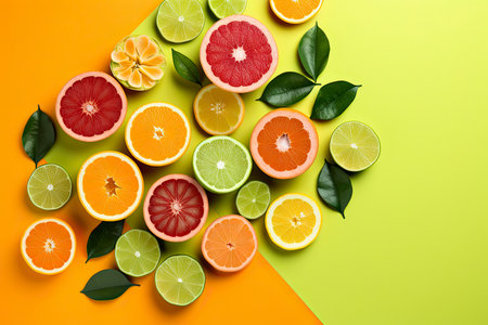 Composition with slices of citrus on color background,Generate Aiの素材