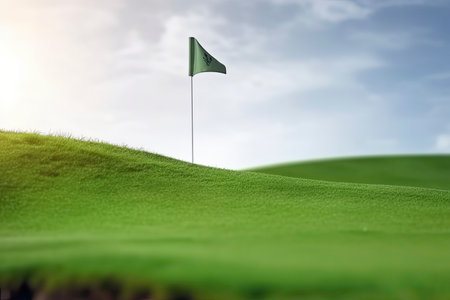 Golf ball and a flag on green hill.Generate Aiの素材