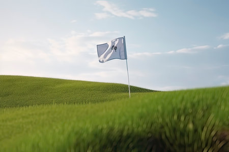 Golf ball and a flag on green hill.Generate Aiの素材