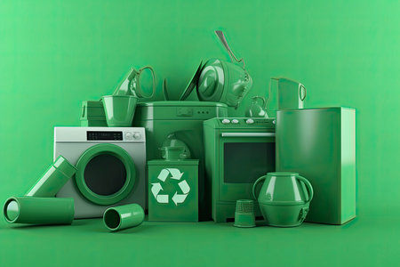 Green recycle symbol with household appliances, 3D rendering.Generate Aiの素材