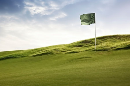 Golf ball and a flag on green hill.Generate Aiの素材