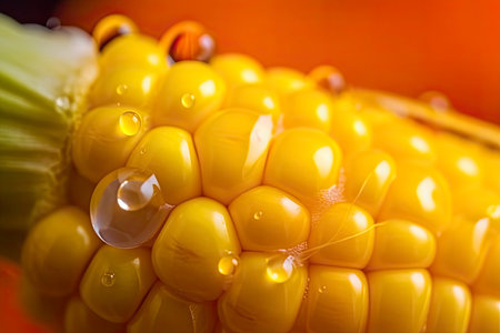 Close up shot Fresh ripe and peeled sweet corn with water drop high vitamin nature food select focus shallow depth.Generate Aiの素材