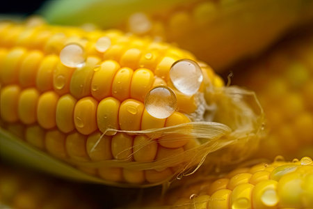 Close up shot Fresh ripe and peeled sweet corn with water drop high vitamin nature food select focus shallow depth.Generate Aiの素材
