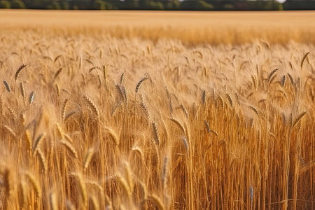 Big golden field of wheat. Harvesting yellow ripe wheat. Agricultural close up.Generate Aiの素材