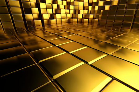 Simple golden background with perspective effect - abstract 3d illustration.Generate Aiの素材
