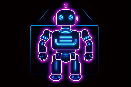 Robot icon. Bot sign design. Chatbot symbol concept. Voice support service bot. Neon iconの素材