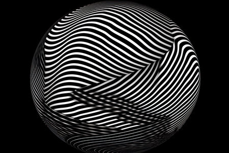 3D geometric striped rounded shape. Sphere. Black and white optical art. Wavy pattern. Abstract backgroundの素材