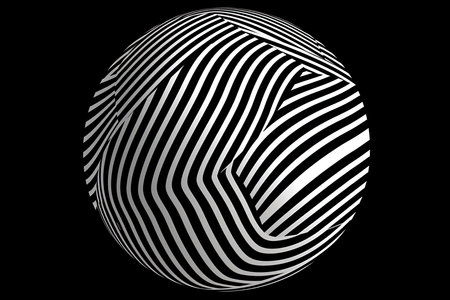 3D geometric striped rounded shape. Sphere. Black and white optical art. Wavy pattern. Abstract backgroundの素材