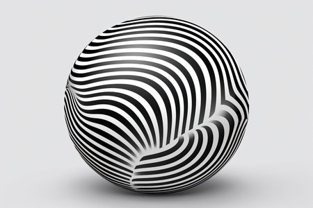 3D geometric striped rounded shape. Sphere. Black and white optical art. Wavy pattern. Abstract backgroundの素材