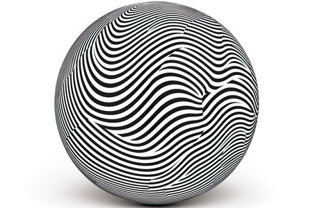 3D geometric striped rounded shape. Sphere. Black and white optical art. Wavy pattern. Abstract backgroundの素材