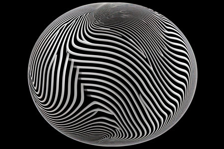3D geometric striped rounded shape. Sphere. Black and white optical art. Wavy pattern. Abstract backgroundの素材