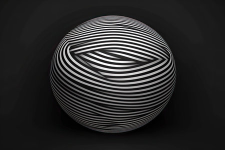 3D geometric striped rounded shape. Sphere. Black and white optical art. Wavy pattern. Abstract backgroundの素材