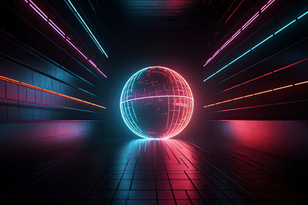 Abstract background colorful sphere made of yellow neon glow hi-tech sci-fi futurisctic energyの素材