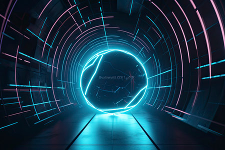 Abstract background colorful sphere made of yellow neon glow hi-tech sci-fi futurisctic energyの素材