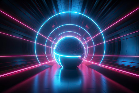 Abstract background colorful sphere made of yellow neon glow hi-tech sci-fi futurisctic energyの素材
