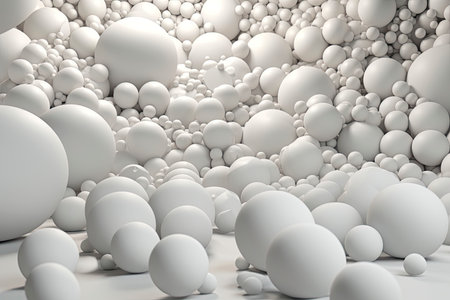 Illustration for advertising. Abstraction from spheres. Flying spheres on a white background. 3d rendering.の素材