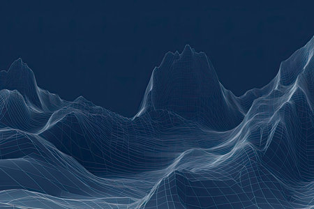 Abstract 3d wire-frame landscape. Blueprint style. Vector rendering from 3D model. Geology Terrainの素材