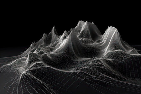 Abstract 3d wire-frame landscape. Blueprint style. Vector rendering from 3D model. Geology Terrainの素材