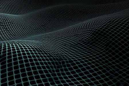 Background with convex forms. Grid surface with ripples and reflections. 3d dynamicの素材