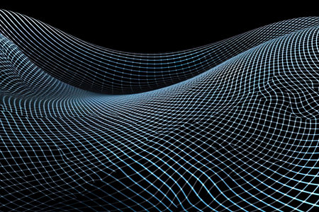 Background with convex forms. Grid surface with ripples and reflections. 3d dynamicの素材