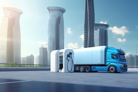 Power station hydrogen energy storage battery with solar plant and wind turbine. 3D illustrationの素材
