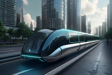 speedly Futuristic monorail train. Sci fi station. Concept of futureの素材