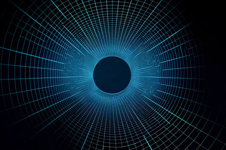 Futuristic abstract frame tunnel. 3D hole grid background. For website and banner design. Big data visualizationの素材