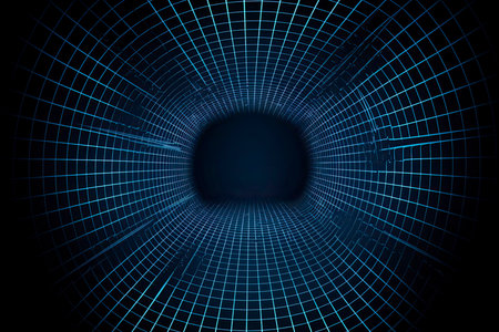 Futuristic abstract frame tunnel. 3D hole grid background. For website and banner design. Big data visualizationの素材