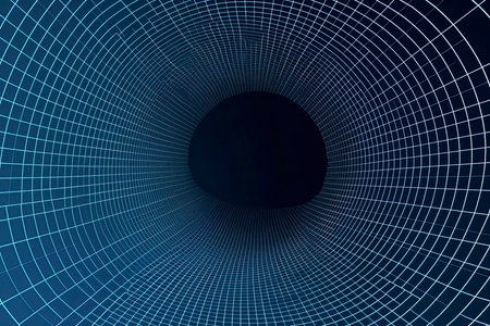 Futuristic abstract frame tunnel. 3D hole grid background. For website and banner design. Big data visualizationの素材