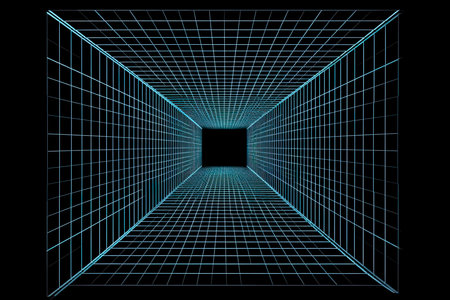 Futuristic abstract frame tunnel. 3D hole grid background. For website and banner design. Big data visualizationの素材