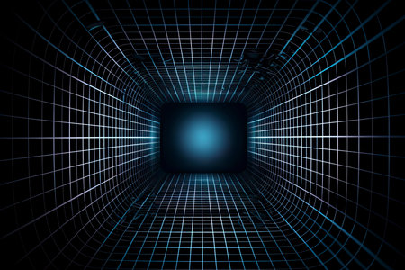 Futuristic abstract frame tunnel. 3D hole grid background. For website and banner design. Big data visualizationの素材
