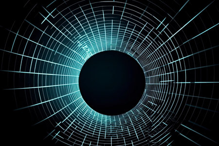 Futuristic abstract frame tunnel. 3D hole grid background. For website and banner design. Big data visualizationの素材