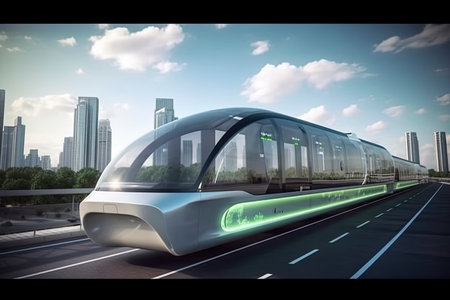 speedly Futuristic monorail train. Sci fi station. Concept of futureの素材