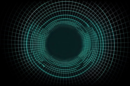 Futuristic abstract frame tunnel. 3D hole grid background. For website and banner design. Big data visualizationの素材