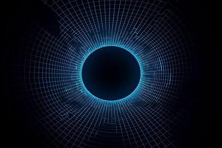 Futuristic abstract frame tunnel. 3D hole grid background. For website and banner design. Big data visualizationの素材
