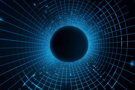 Futuristic abstract frame tunnel. 3D hole grid background. For website and banner design. Big data visualizationの素材