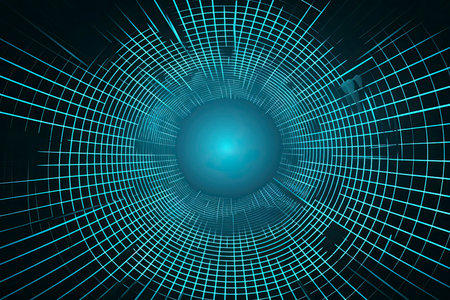Futuristic abstract frame tunnel. 3D hole grid background. For website and banner design. Big data visualizationの素材