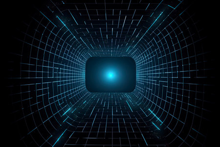 Futuristic abstract frame tunnel. 3D hole grid background. For website and banner design. Big data visualizationの素材