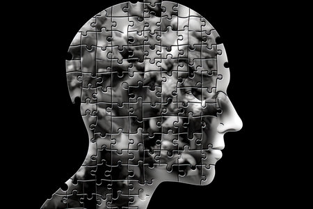 Human head made from puzzle piecesの素材
