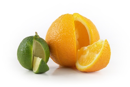 Lime and orange with sliceの写真素材