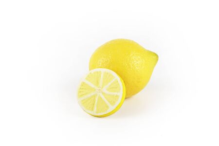Citron with wooden sliceの写真素材