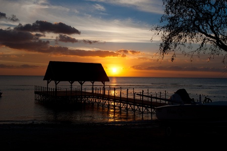 Beautiful sunset with great colors at Mauritiusの写真素材