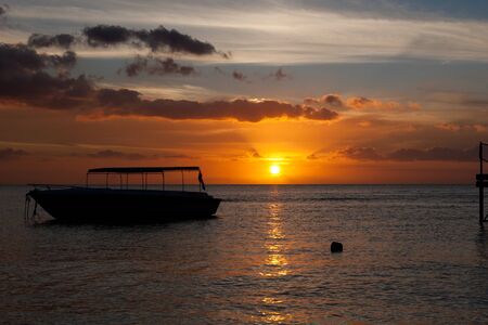 Beautiful sunset with great colors at Mauritiusの写真素材