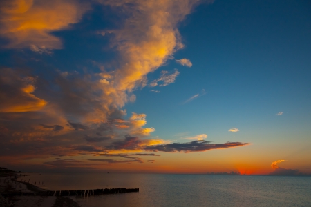 Colorful sunset in Mexico, holbox islandの写真素材